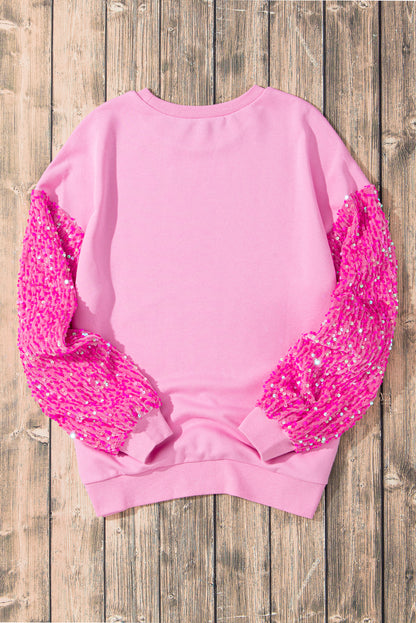 Sequin Heart Long Sleeve Sweatshirt for Valentine's Day