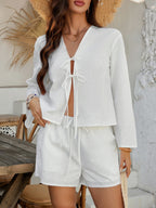 Devine Double Tied V-Neck Top & Shorts Set - Chic & Breathable
