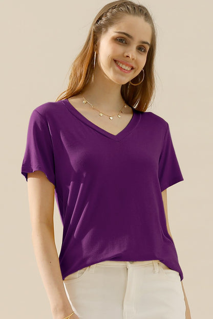 Ninexis Full-Size V-Neck Short-Sleeve T-Shirt Plum