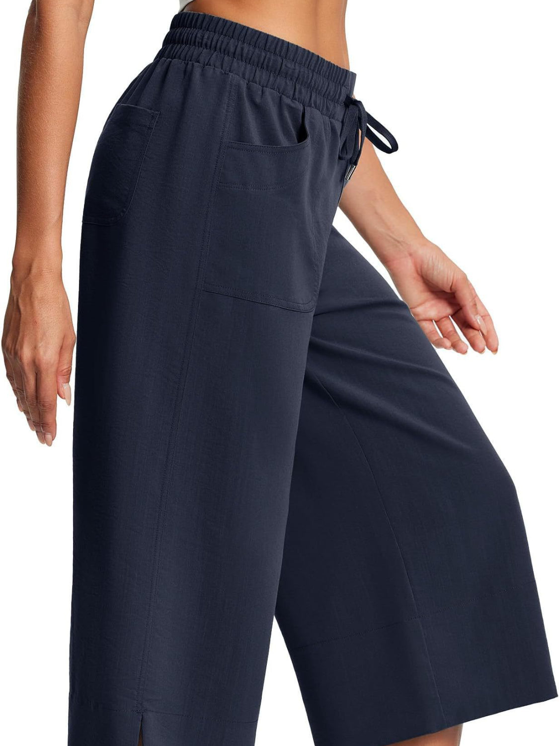 Cross Wide Leg Jeans with Pockets & Drawstring - Plus Size Available