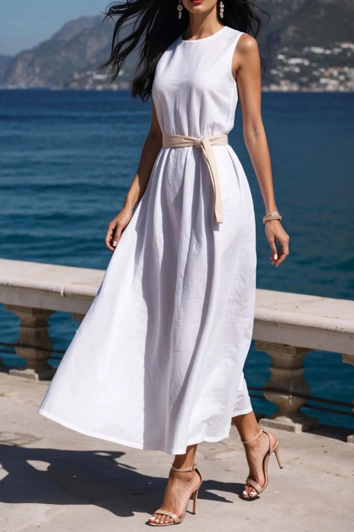 Round Neck Sleeveless Midi Dress