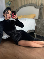 Luxe Velvet High-Neck Slit Maxi Dress