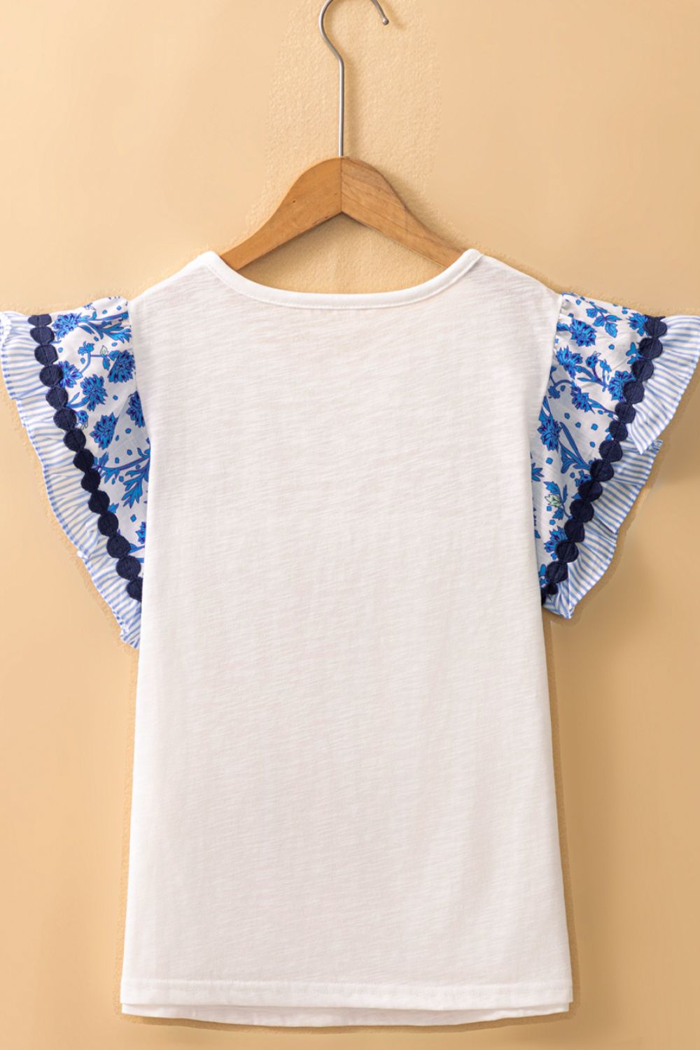 Round Neck Printed Ruffled Cap Sleeve Blouse - Chic & Feminine