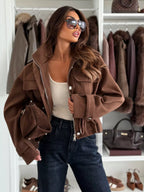 Drawstring Waist Cropped Utility Jacket