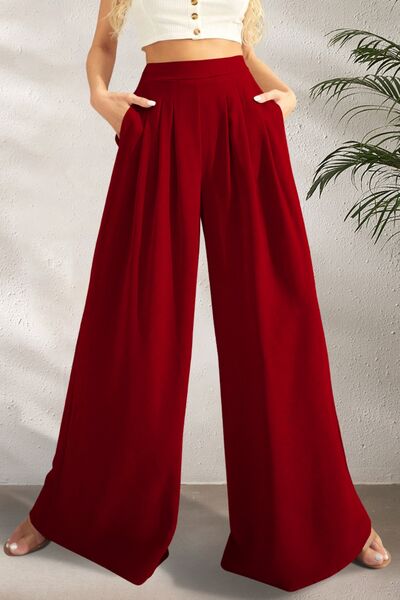 FAM-FAM High Waist Wide Leg Trousers Burgundy