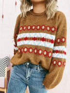 Contrast Color Round Neck Drop Shoulder Sweater