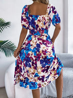 Smocked Ruffle Hem Floral Midi Dress