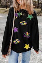 Sequin Round Neck Long Sleeve Sweatshirt - Sparkly & Chic