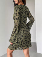 Floral Print Flare-Sleeve Mini Dress