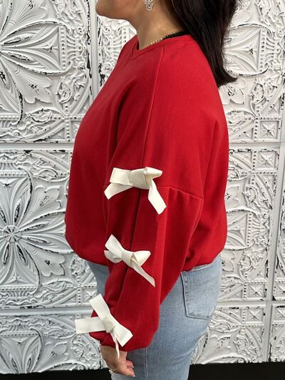 Contrast Bow Round Neck Long Sleeve Sweatshirt