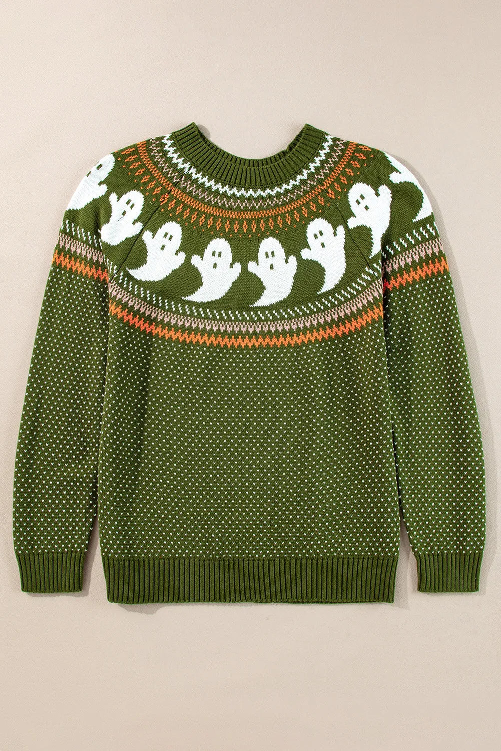 Ghost Print Round Neck Long Sleeve Sweater