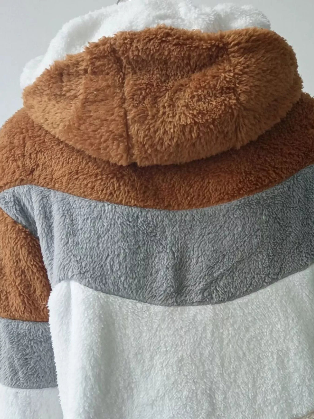 Full-Size Fuzzy Zip-Up Hooded Outerwear Jacket (Plus Size)