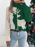 Cozy Christmas Reindeer Ribbed Turtleneck Sweater