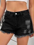 Edgy Raw Hem Distressed Denim Shorts