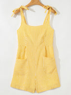 Striped Shoulder-Tie Smocked Back Casual Romper