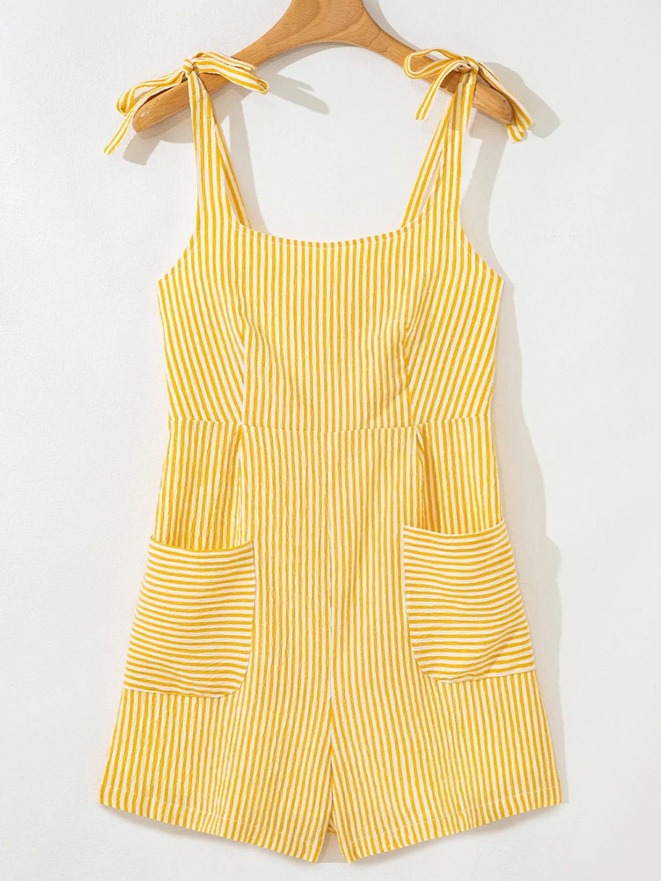 Striped Shoulder-Tie Smocked Back Casual Romper