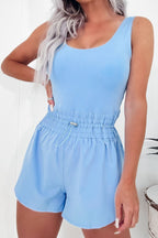 Drawstring Waist Scoop Neck Romper - Stylish & Comfy