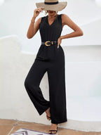 Sleeveless V-Neck Wide Leg Jumpsuit