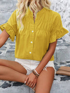 Button Down Ruffled Short Sleeve Shirt - Chic & Elegant