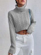 Cozy Cable-Knit Turtleneck Sweater with Long Sleeves