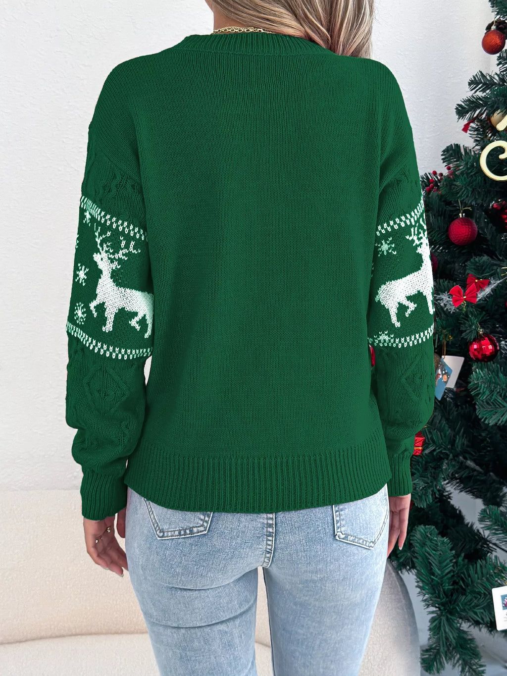 Festive Christmas Reindeer Cable-Knit Sweater