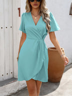 WrapEase Surplice Short Sleeve Mini Dress