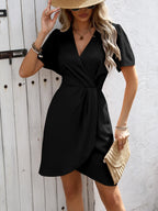 WrapEase Surplice Short Sleeve Mini Dress