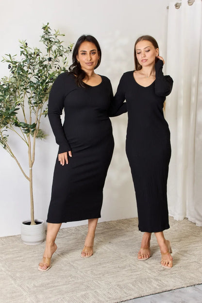 Culture Code Ribbed Slit Midi Dress – Full Size