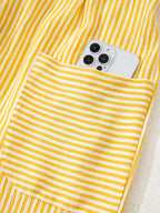 Striped Shoulder-Tie Smocked Back Casual Romper