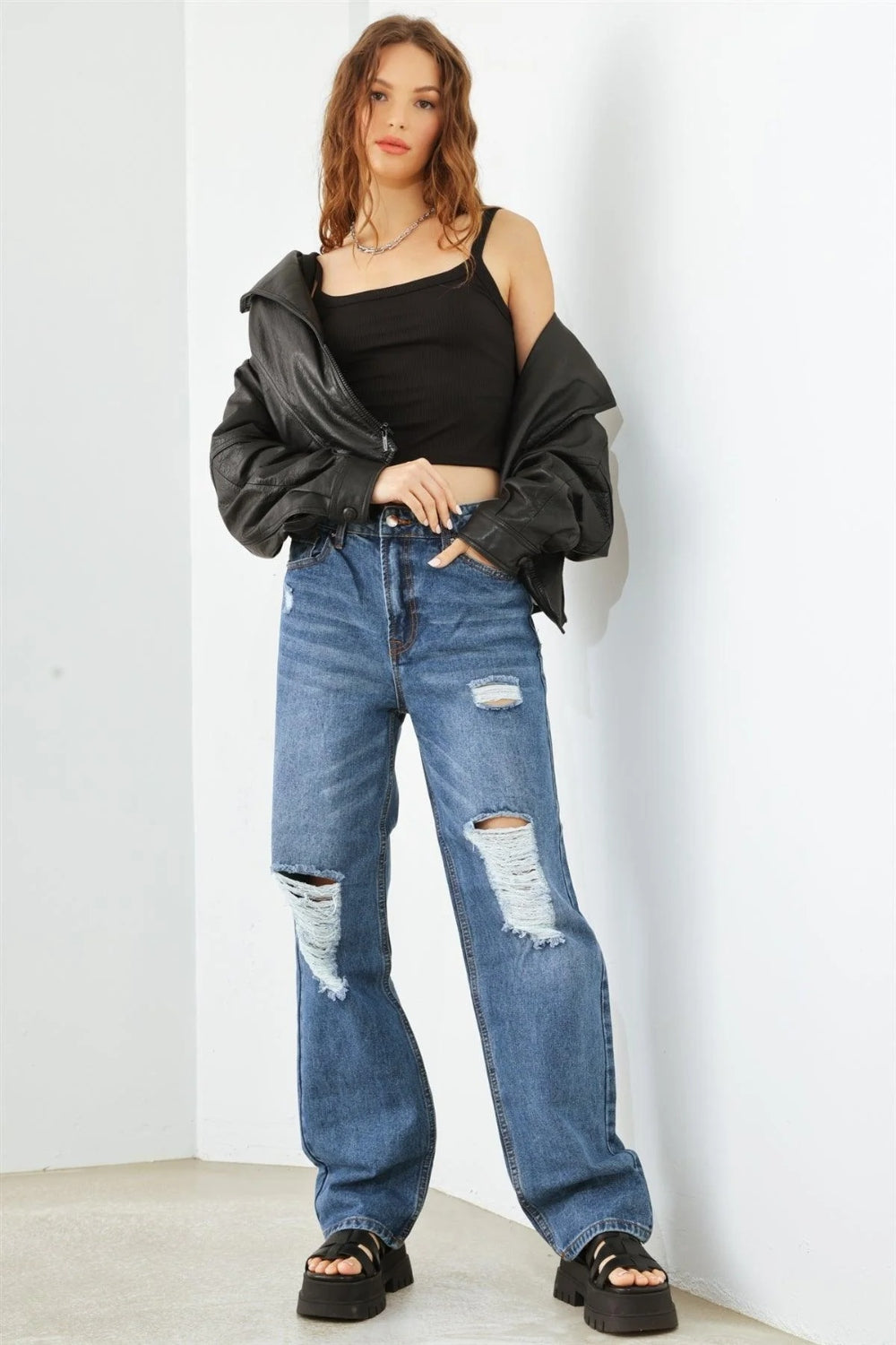 HAMMER COLLECTION High Waist Distressed Denim Jeans