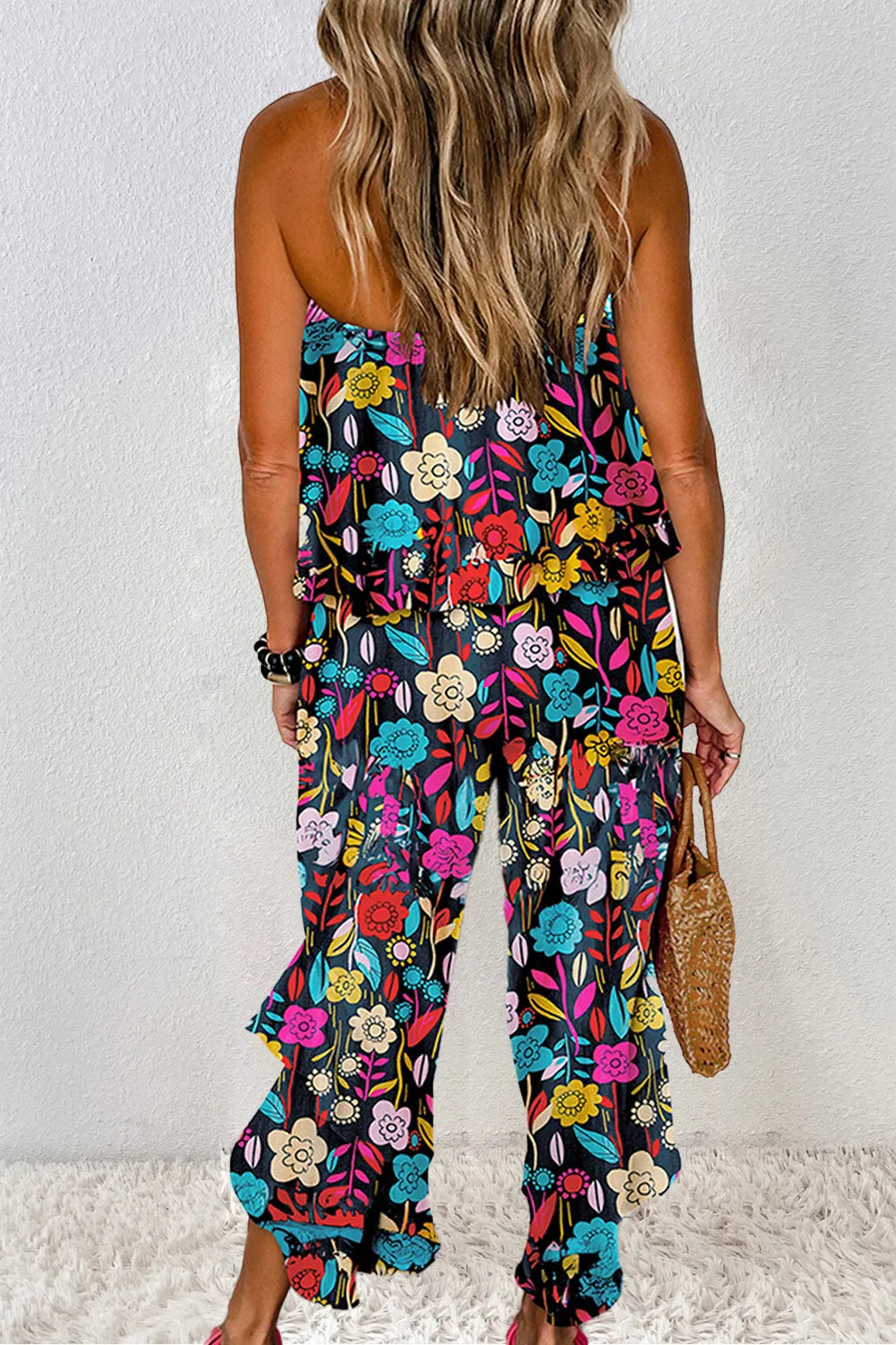 Trendy Printed Tube Wide-Leg Jumpsuit