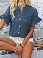 Button Down Ruffled Short Sleeve Shirt - Chic & Elegant