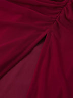 Halter Neck Ruched Mesh Slit Maxi Dress