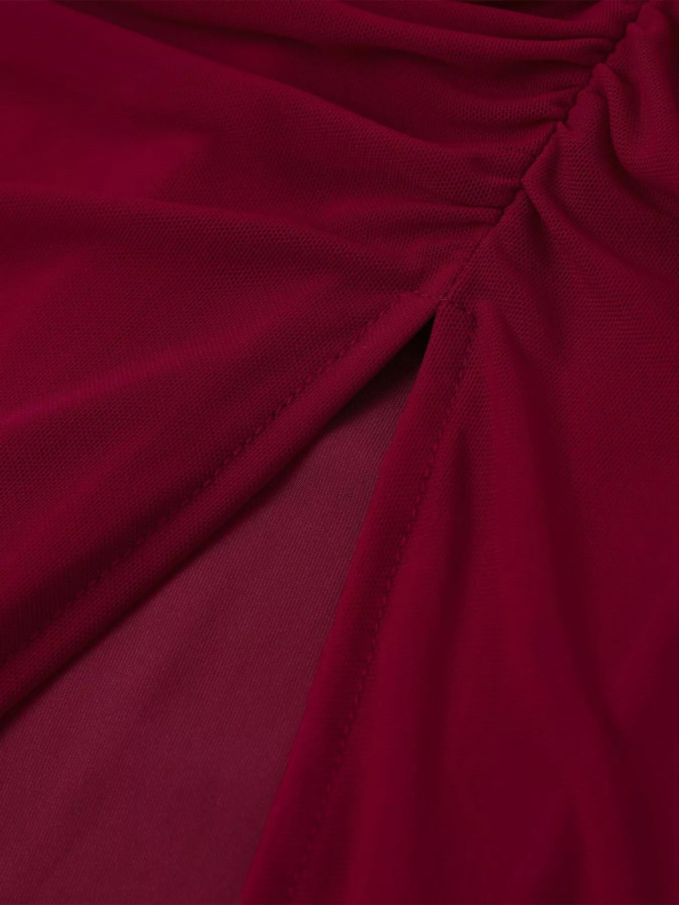 Halter Neck Ruched Mesh Slit Maxi Dress