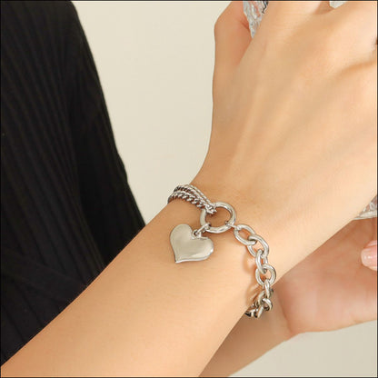 Feminine Titanium Steel Half Chunky Chain Bracelet Silver One Size