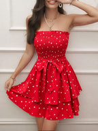Smocked Heart Print Tube Dress