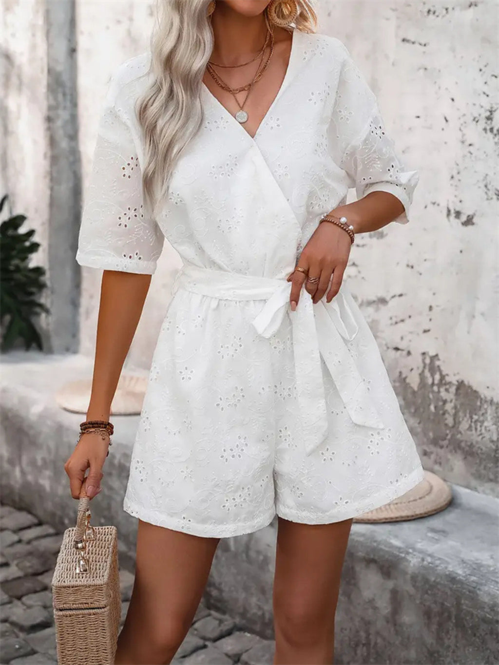 Tied Front Eyelet Romper - Chic & Lightweight