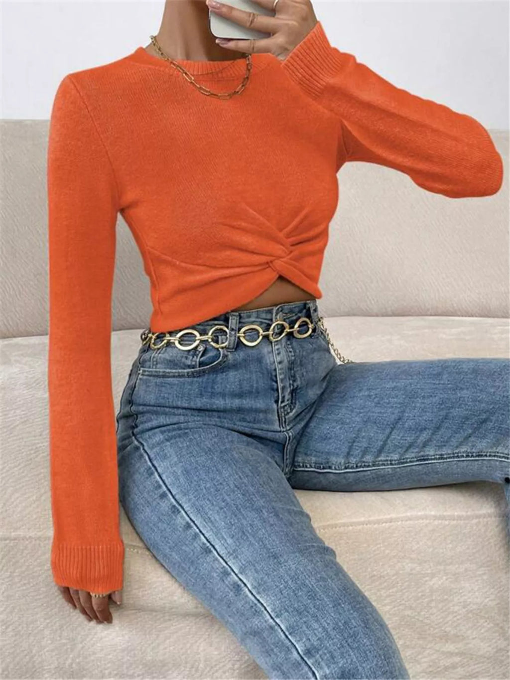 Chic Twisted Front Cropped Knit Top