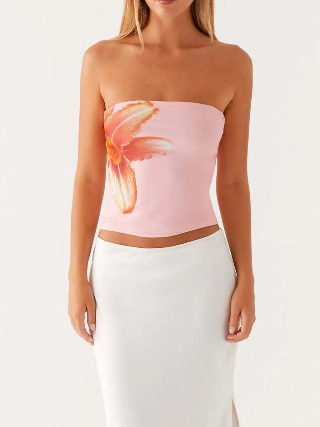 Floral Strapless Tube Top with Stretch Fit â€“ Sleek Summer Essential