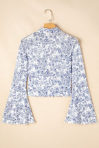 Printed Mock Neck Long Sleeve Blouse - Elegant & Versatile