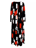 GeoMuse Pocketed Maxi Dress with Long Sleeves