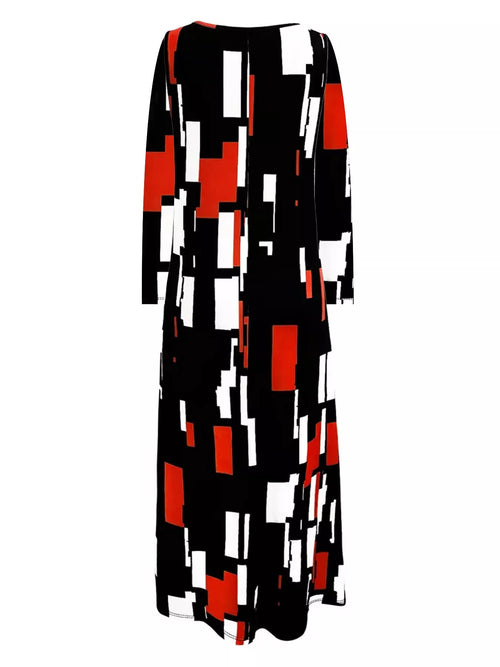 GeoMuse Pocketed Maxi Dress with Long Sleeves