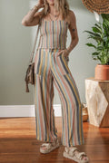 Striped Cami & Wide-Leg Pants Set - Luxe Co-ord Multicolor