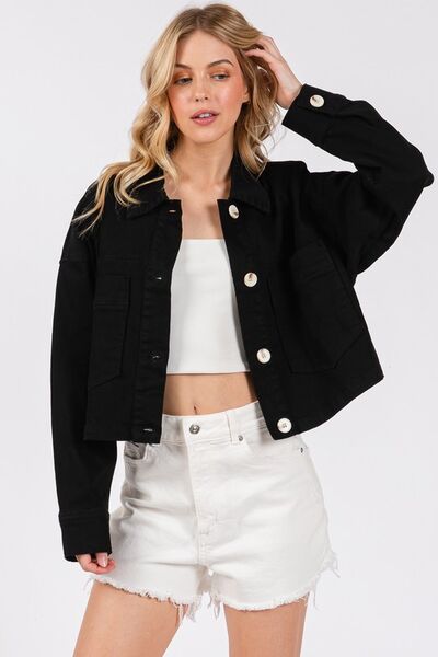 Bytos Cropped Denim Jacket – Button Down with Patch Pockets