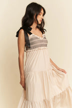 Davi & Dani Multi-Contrast Maxi Dress with Smocked Bodice