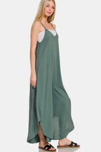 Zenana Wide Leg Sleeveless Overalls with Pockets and Curved Hem