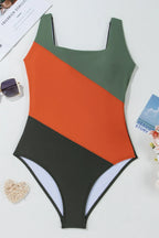 Color Block Padded Square Neck One Piece Swimsuit