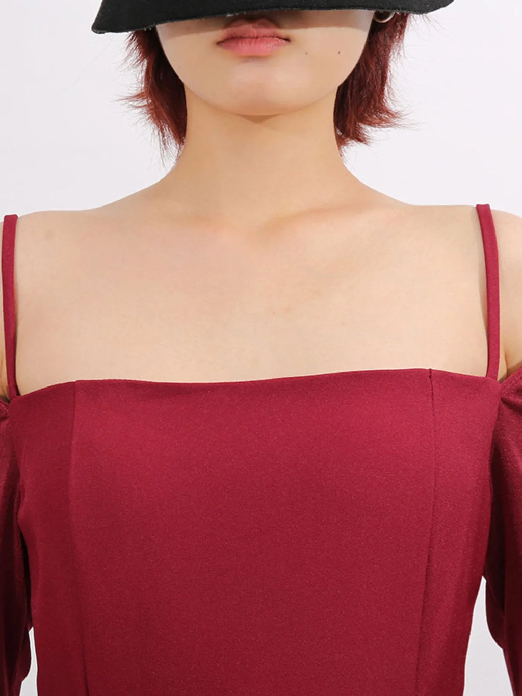 Ruched Slit Spaghetti Strap Long Sleeve Maxi Dress