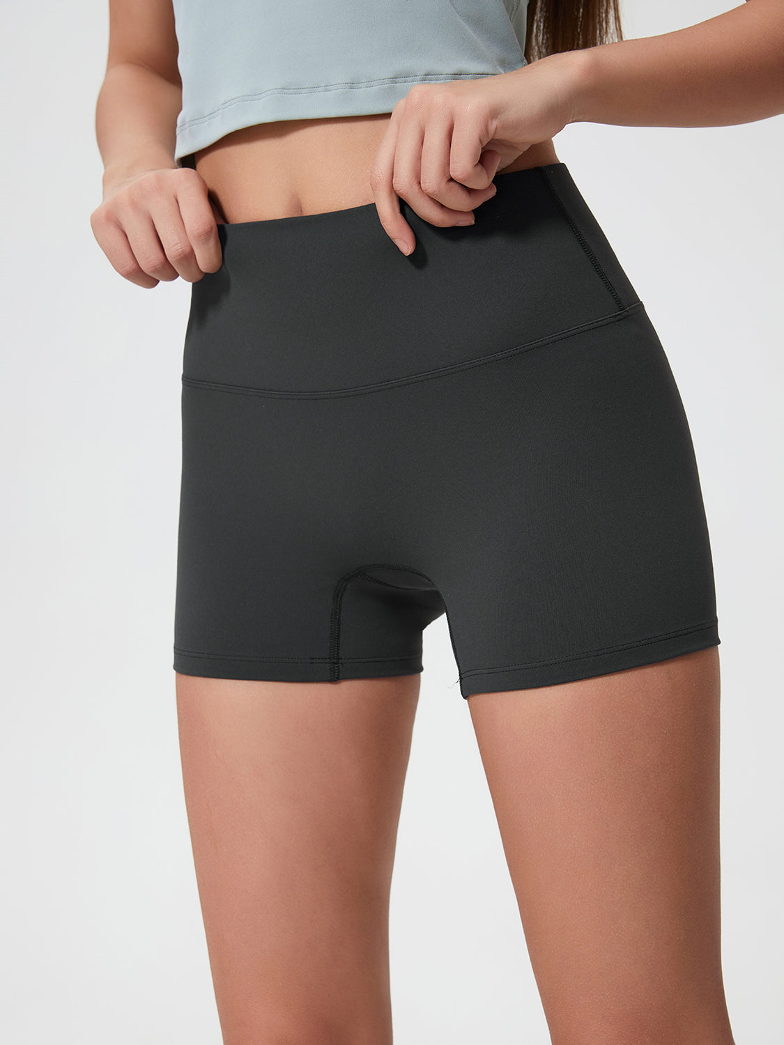 Millennia High Waist Active Shorts - Stretch & Comfort Gray