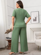 Plus Size Asymmetrical Neck Short Sleeve Top & Pants Set